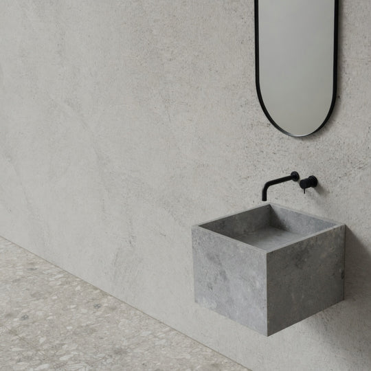 Houtmerk - Omega enkele wastafel 45x46cm - Concreto - Natuursteen uit voorraad Houtmerk