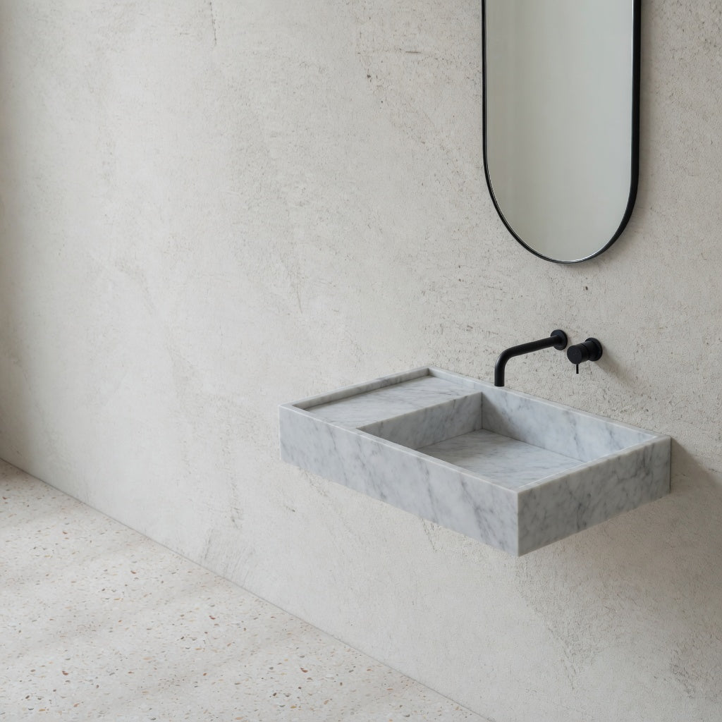 Houtmerk - Partout enkele wastafel 80cm - Bianco Carrara marmer - Natuursteen uit voorraad Houtmerk