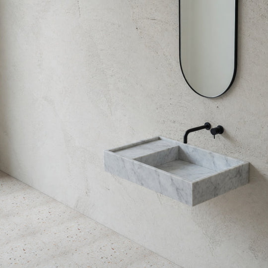 Houtmerk - Partout enkele wastafel 80cm - Bianco Carrara marmer - Natuursteen uit voorraad Houtmerk