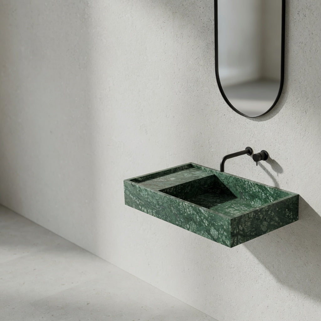 Houtmerk - Partout enkele wastafel 80cm - Indian Green marmer - Natuursteen uit voorraad Houtmerk