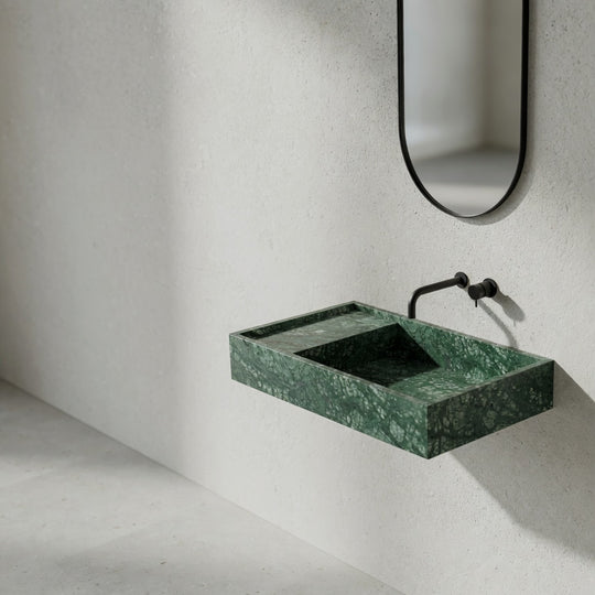 Houtmerk - Partout enkele wastafel 80cm - Indian Green marmer - Natuursteen uit voorraad Houtmerk