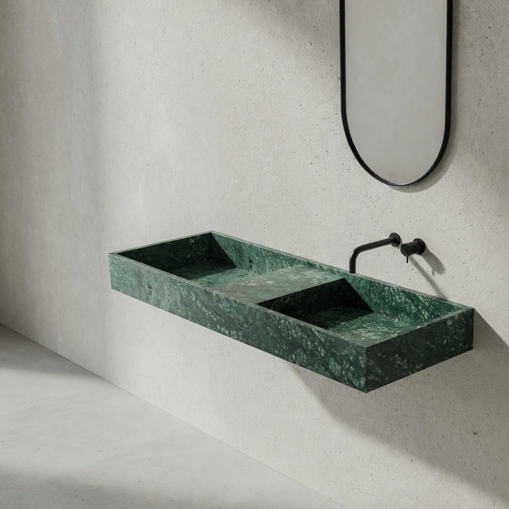 Houtmerk - Partout dubbele wastafel 135cm - Indian Green marmer - Natuursteen uit voorraad Houtmerk