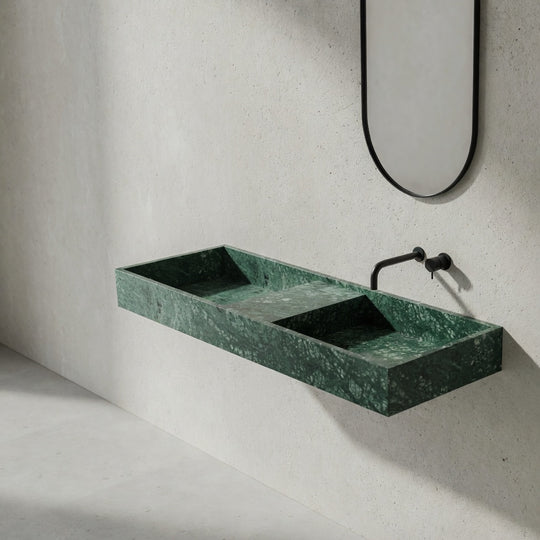 Houtmerk - Partout dubbele wastafel 135cm - Indian Green marmer - Natuursteen uit voorraad Houtmerk