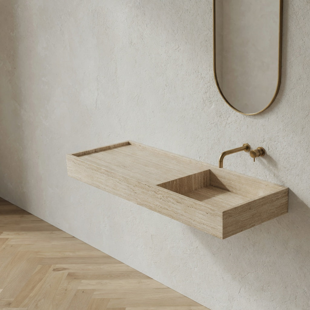 Houtmerk - Partout enkele wastafel 135cm - Travertin - Natuursteen uit voorraad Houtmerk