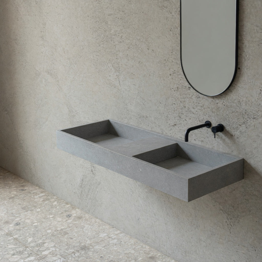 Houtmerk - Partout dubbele wastafel 135cm - Concreto - Natuursteen uit voorraad Houtmerk
