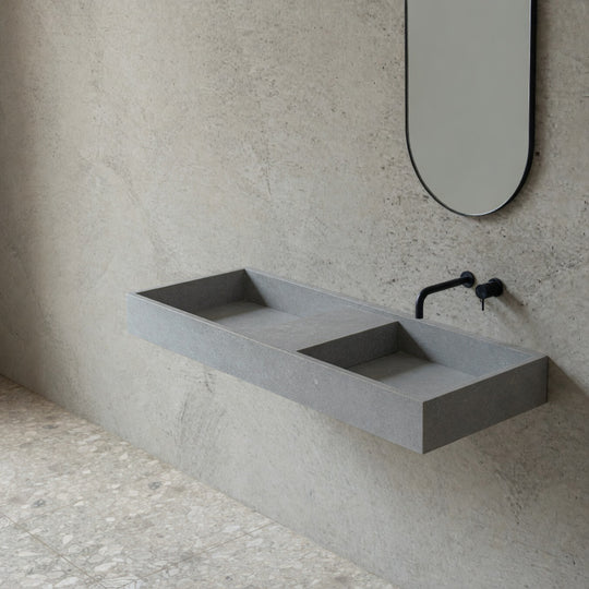 Houtmerk - Partout dubbele wastafel 135cm - Concreto - Natuursteen uit voorraad Houtmerk