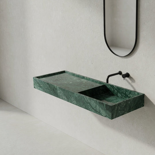 Houtmerk - Partout enkele wastafel 135cm - Indian Green marmer - Natuursteen uit voorraad Houtmerk