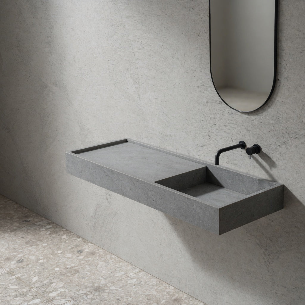 Houtmerk - Partout enkele wastafel 135cm - Concreto - Natuursteen uit voorraad Houtmerk