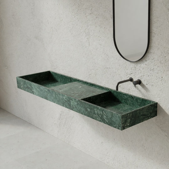 Houtmerk - Partout dubbele wastafel 180cm - Indian Green marmer - Natuursteen uit voorraad Houtmerk
