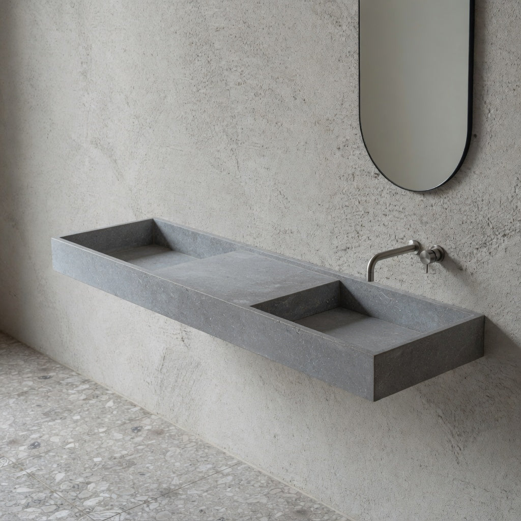 Houtmerk - Partout dubbele wastafel 180cm - Concreto - Natuursteen uit voorraad Houtmerk