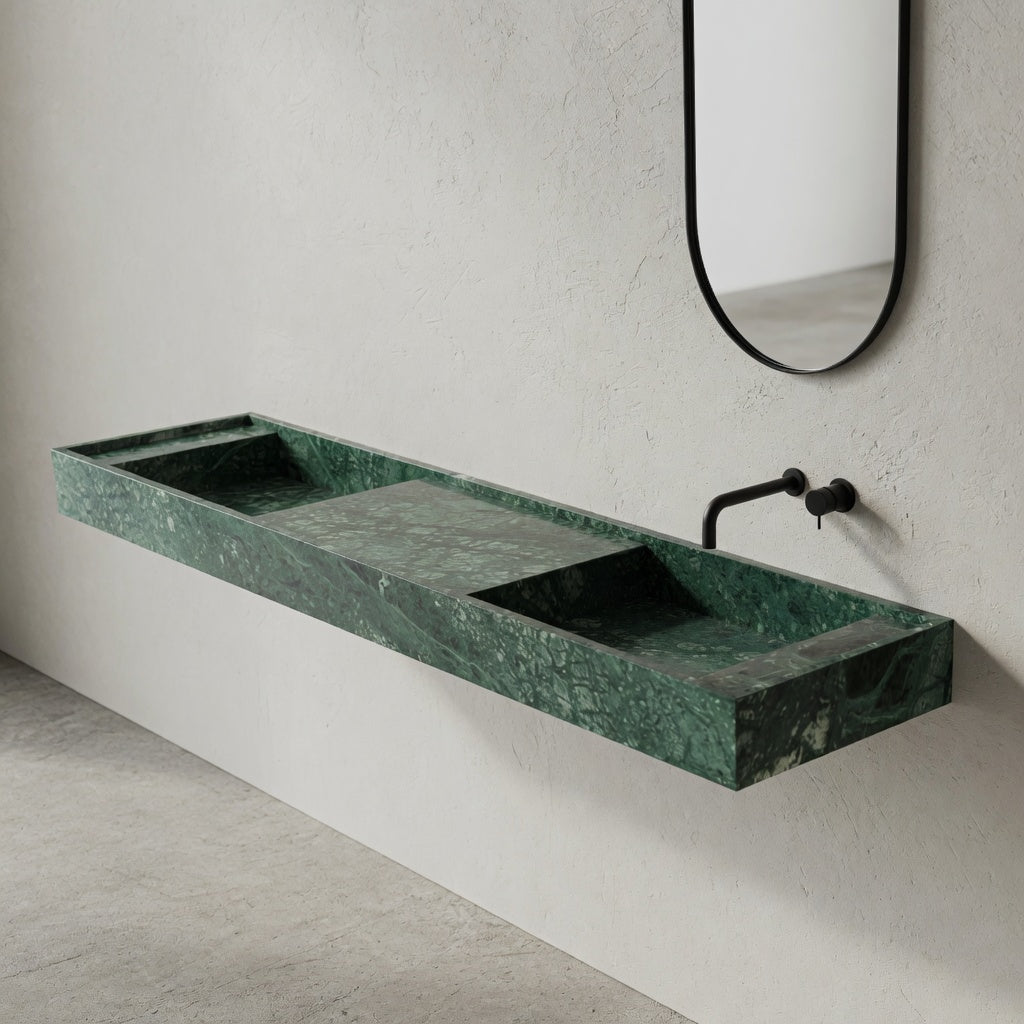 Houtmerk - Partout dubbele wastafel 200cm - Indian Green marmer - Natuursteen uit voorraad Houtmerk