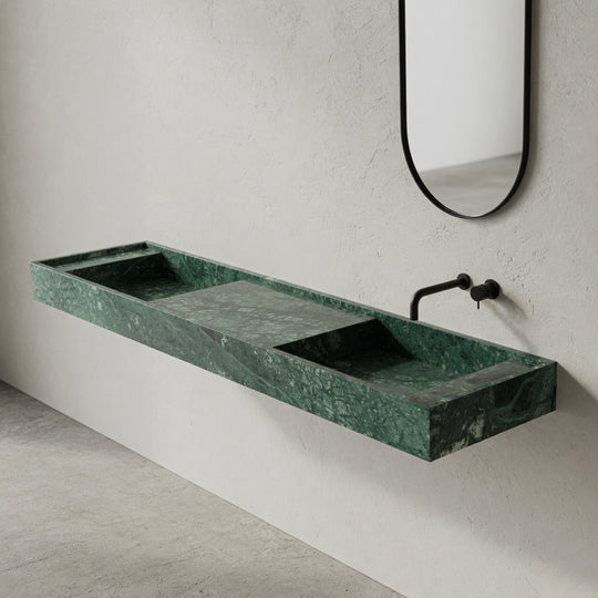 Houtmerk - Partout dubbele wastafel 200cm - Indian Green marmer - Natuursteen uit voorraad Houtmerk