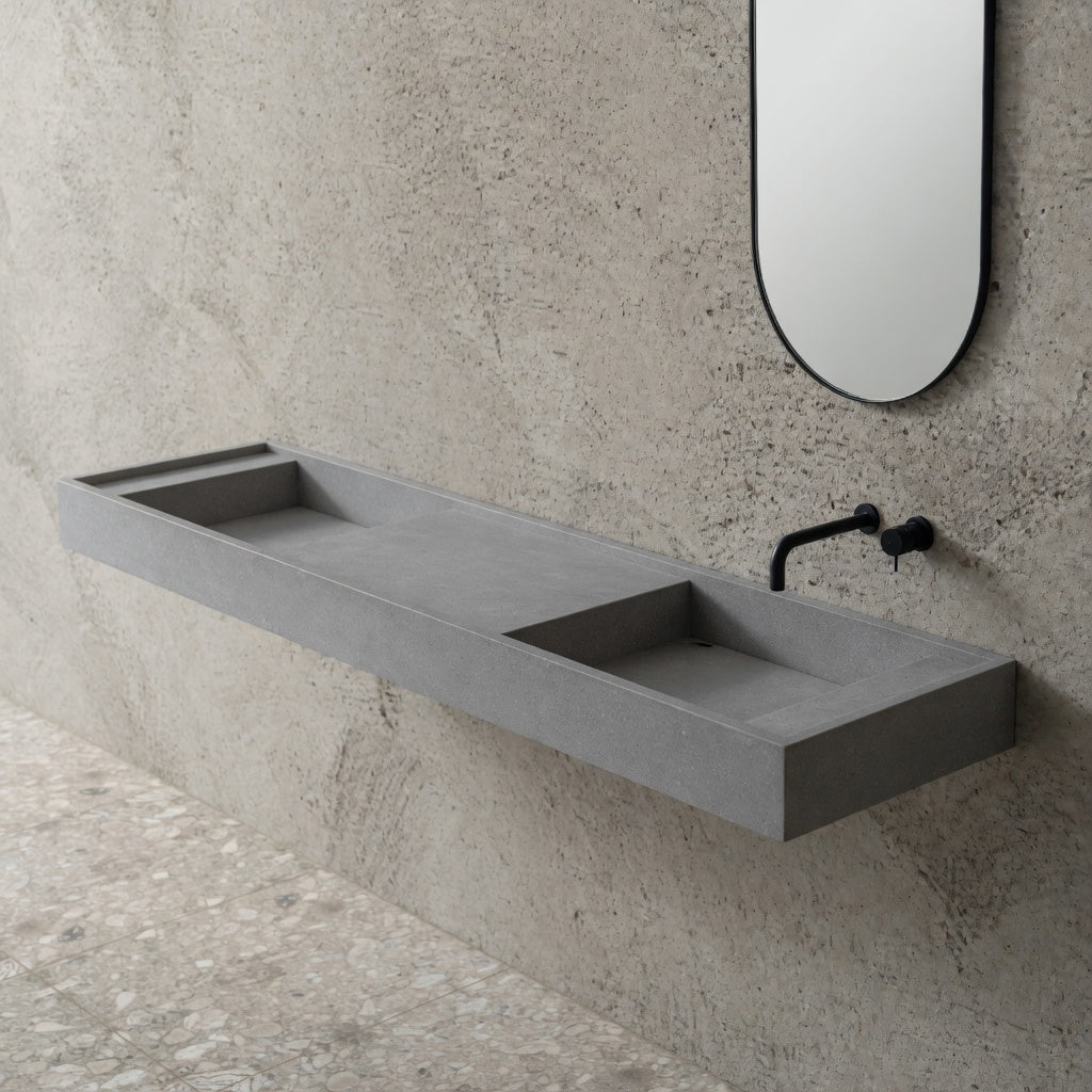 Houtmerk - Partout dubbele wastafel 200cm - Concreto - Natuursteen uit voorraad Houtmerk