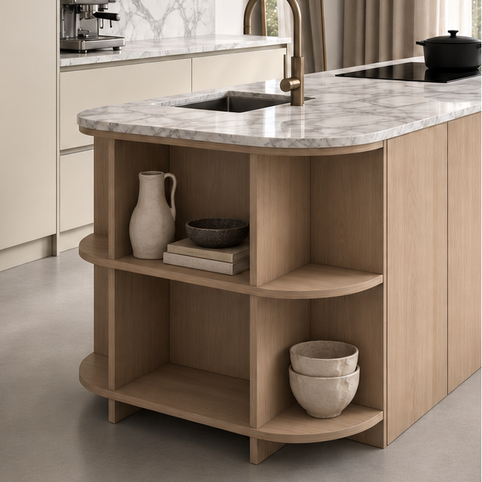 Houtmerk Ratio® - Open vakkenkast Level Eiland - Eindkast massief hout Houtmerk