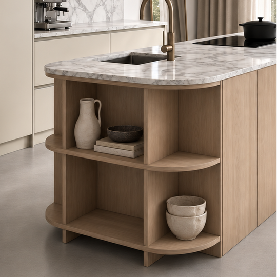 Houtmerk Ratio® - Open vakkenkast Level Eiland - Eindkast massief hout Houtmerk
