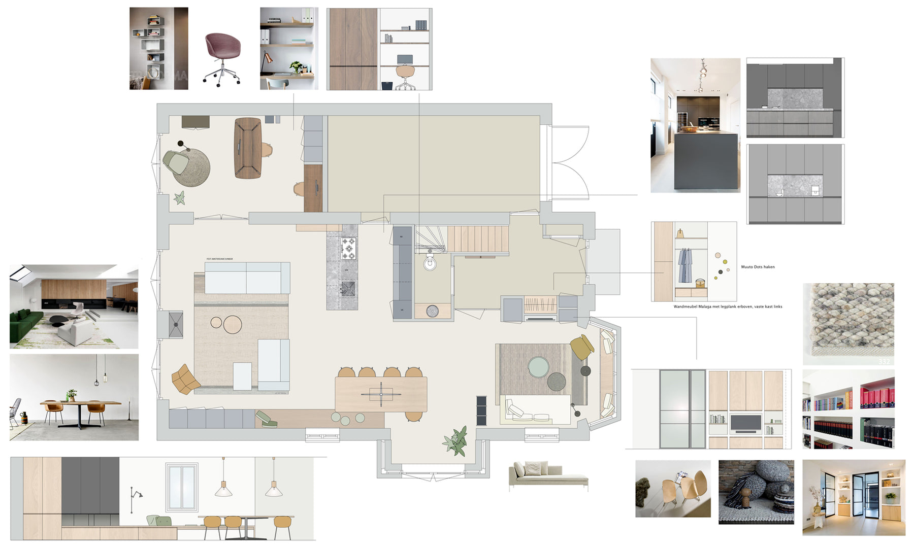Tekening maatwerk interieur met kastenwanden en stalen kozijnen op maat