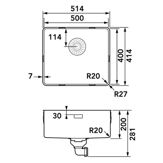 Caressi CAPPSR50R20CO - Spoelbak Copper - Onderbouw en Vlakbouw Houtmerk