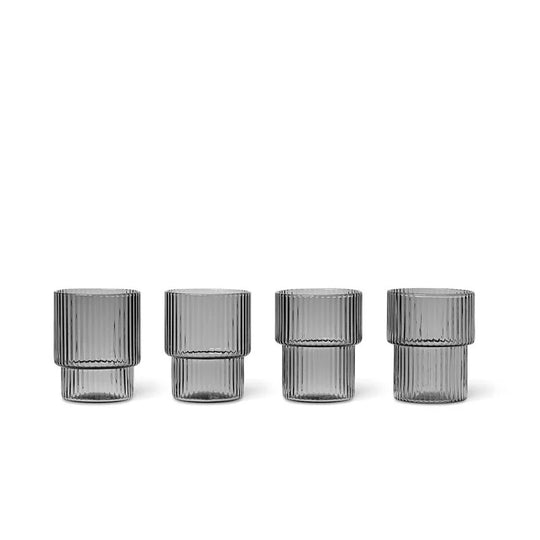 Ferm Living Ripple Small Glasses - Rookglas - Mondgeblazen Drinkglazen - Houtmerk - SALE