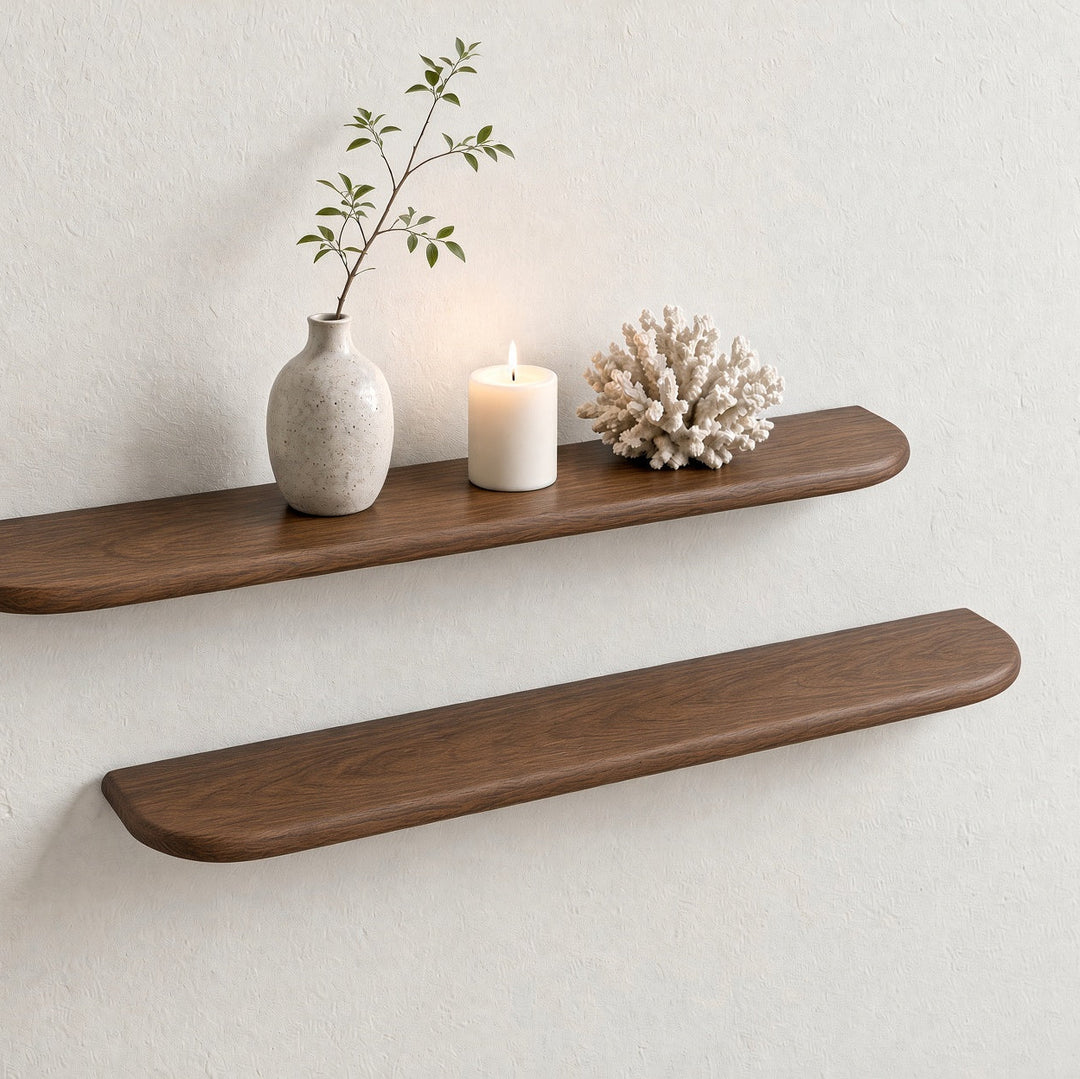 Houtmerk - Afgeronde Wandplank blinde bevestiging - Massief eiken halfrond