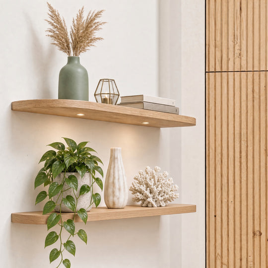 Houtmerk - Houten Wandplank blinde bevestiging - Massief eiken afgerond