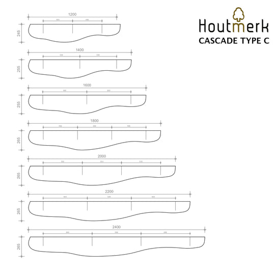 Houtmerk - Cascade C - Houten wandplank blinde bevestiging  Houtmerk   