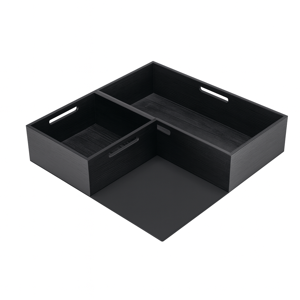 Houtmerk Caseline - Zwart houten vakken met slipmat voor lade of binnenlade - Hettich lades Houtmerk